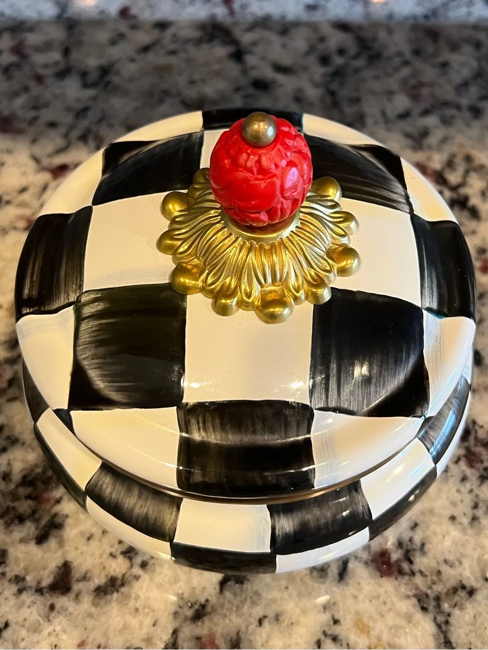 Mackenzie-Childs Courtly Check Squashed Pot. Like New!